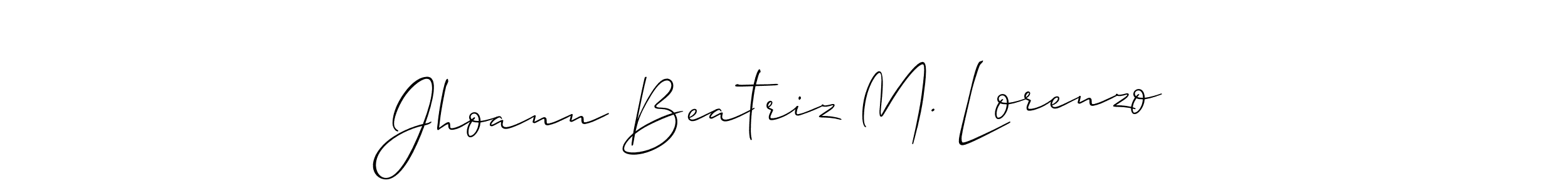 Use a signature maker to create a handwritten signature online. With this signature software, you can design (Allison_Script) your own signature for name Jhoann Beatriz M. Lorenzo. Jhoann Beatriz M. Lorenzo signature style 2 images and pictures png