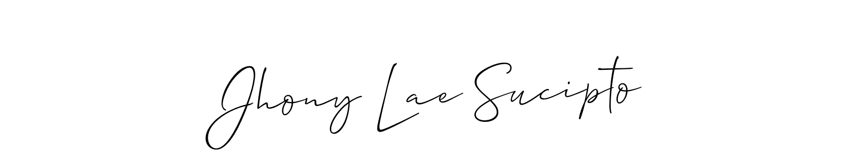 You should practise on your own different ways (Allison_Script) to write your name (Jhony Lae Sucipto) in signature. don't let someone else do it for you. Jhony Lae Sucipto signature style 2 images and pictures png
