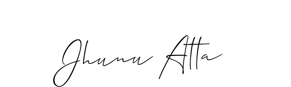 Create a beautiful signature design for name Jhunu Atta. With this signature (Allison_Script) fonts, you can make a handwritten signature for free. Jhunu Atta signature style 2 images and pictures png