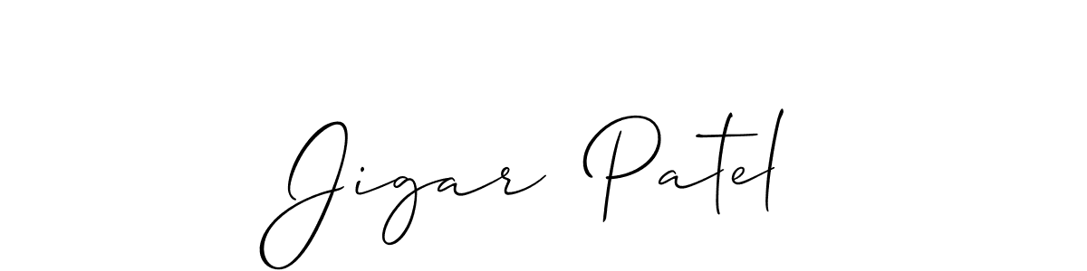 The best way (Allison_Script) to make a short signature is to pick only two or three words in your name. The name Jigar  Patel include a total of six letters. For converting this name. Jigar  Patel signature style 2 images and pictures png