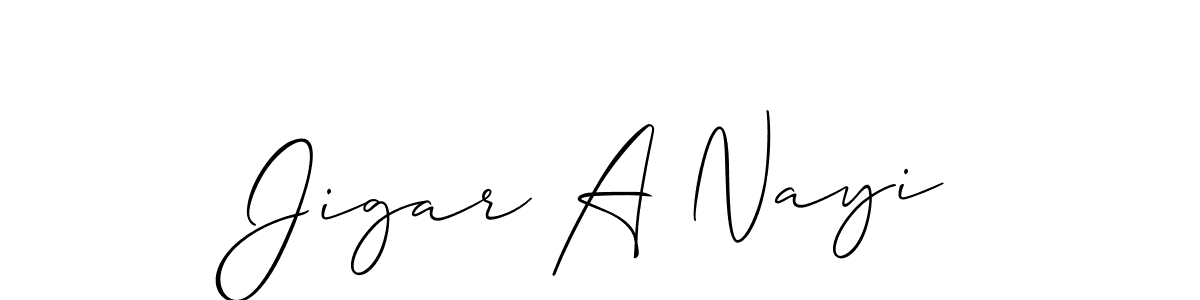 The best way (Allison_Script) to make a short signature is to pick only two or three words in your name. The name Jigar A Nayi include a total of six letters. For converting this name. Jigar A Nayi signature style 2 images and pictures png