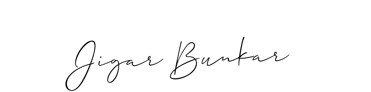 Make a beautiful signature design for name Jigar Bunkar. With this signature (Allison_Script) style, you can create a handwritten signature for free. Jigar Bunkar signature style 2 images and pictures png