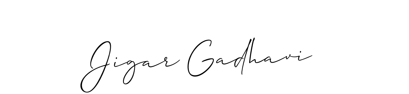 Jigar Gadhavi stylish signature style. Best Handwritten Sign (Allison_Script) for my name. Handwritten Signature Collection Ideas for my name Jigar Gadhavi. Jigar Gadhavi signature style 2 images and pictures png