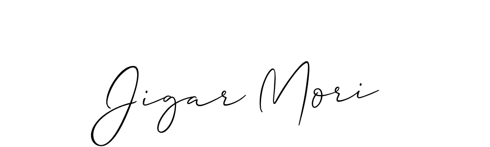 Jigar Mori stylish signature style. Best Handwritten Sign (Allison_Script) for my name. Handwritten Signature Collection Ideas for my name Jigar Mori. Jigar Mori signature style 2 images and pictures png