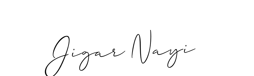 Make a beautiful signature design for name Jigar Nayi. With this signature (Allison_Script) style, you can create a handwritten signature for free. Jigar Nayi signature style 2 images and pictures png