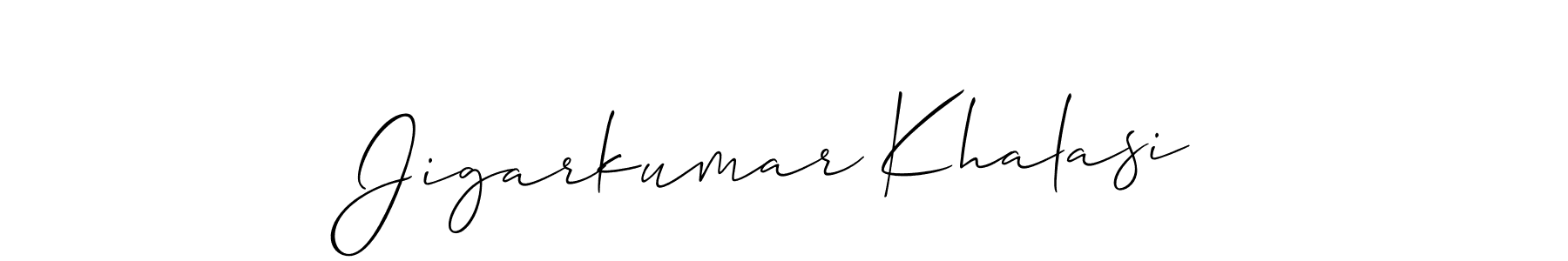 This is the best signature style for the Jigarkumar Khalasi name. Also you like these signature font (Allison_Script). Mix name signature. Jigarkumar Khalasi signature style 2 images and pictures png