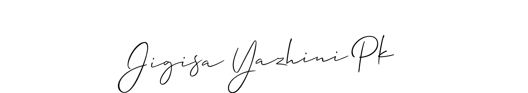 How to Draw Jigisa Yazhini Pk signature style? Allison_Script is a latest design signature styles for name Jigisa Yazhini Pk. Jigisa Yazhini Pk signature style 2 images and pictures png