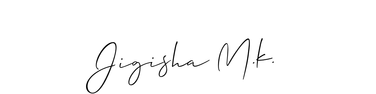 Also You can easily find your signature by using the search form. We will create Jigisha M.k. name handwritten signature images for you free of cost using Allison_Script sign style. Jigisha M.k. signature style 2 images and pictures png