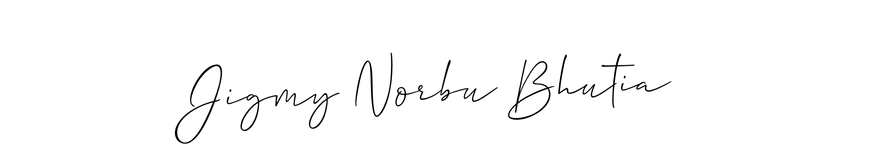 It looks lik you need a new signature style for name Jigmy Norbu Bhutia. Design unique handwritten (Allison_Script) signature with our free signature maker in just a few clicks. Jigmy Norbu Bhutia signature style 2 images and pictures png