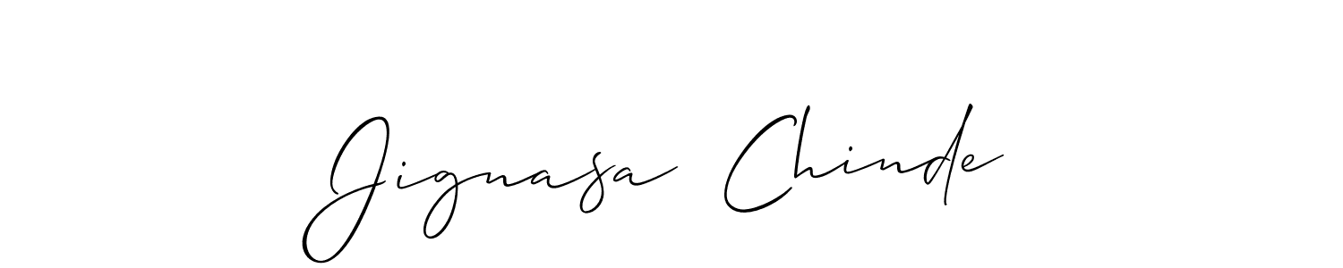 The best way (Allison_Script) to make a short signature is to pick only two or three words in your name. The name Jignasa  Chinde include a total of six letters. For converting this name. Jignasa  Chinde signature style 2 images and pictures png