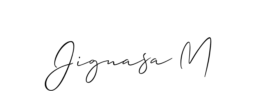 The best way (Allison_Script) to make a short signature is to pick only two or three words in your name. The name Jignasa M include a total of six letters. For converting this name. Jignasa M signature style 2 images and pictures png
