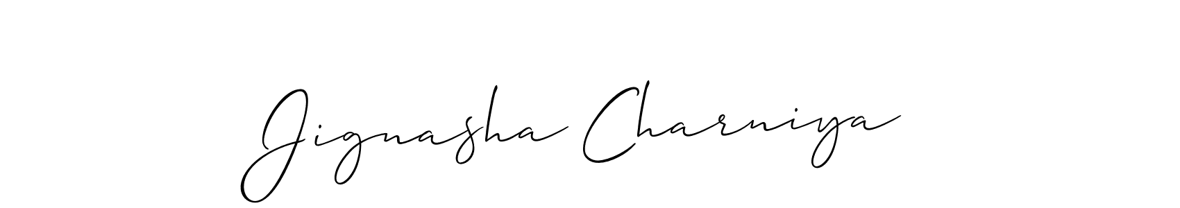 Allison_Script is a professional signature style that is perfect for those who want to add a touch of class to their signature. It is also a great choice for those who want to make their signature more unique. Get Jignasha Charniya name to fancy signature for free. Jignasha Charniya signature style 2 images and pictures png