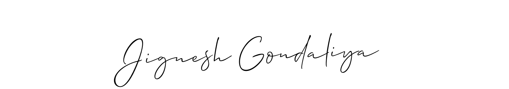 Also we have Jignesh Gondaliya name is the best signature style. Create professional handwritten signature collection using Allison_Script autograph style. Jignesh Gondaliya signature style 2 images and pictures png
