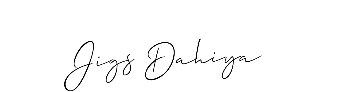Make a beautiful signature design for name Jigs Dahiya. With this signature (Allison_Script) style, you can create a handwritten signature for free. Jigs Dahiya signature style 2 images and pictures png