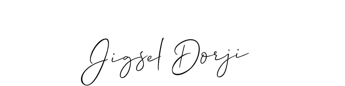 How to make Jigsel Dorji name signature. Use Allison_Script style for creating short signs online. This is the latest handwritten sign. Jigsel Dorji signature style 2 images and pictures png