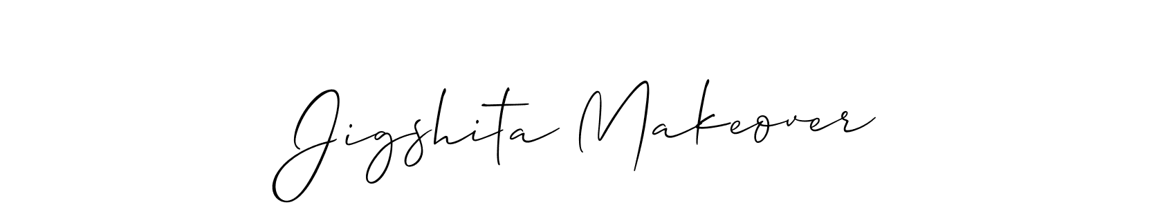 The best way (Allison_Script) to make a short signature is to pick only two or three words in your name. The name Jigshita Makeover include a total of six letters. For converting this name. Jigshita Makeover signature style 2 images and pictures png