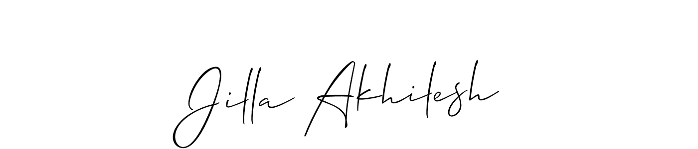 Allison_Script is a professional signature style that is perfect for those who want to add a touch of class to their signature. It is also a great choice for those who want to make their signature more unique. Get Jilla Akhilesh name to fancy signature for free. Jilla Akhilesh signature style 2 images and pictures png