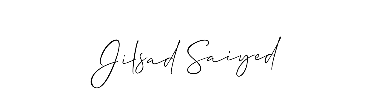 The best way (Allison_Script) to make a short signature is to pick only two or three words in your name. The name Jilsad Saiyed include a total of six letters. For converting this name. Jilsad Saiyed signature style 2 images and pictures png