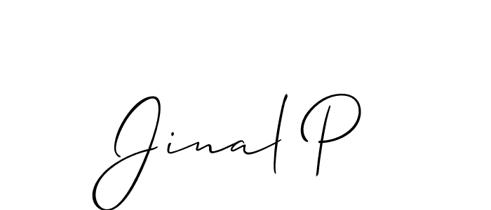 How to make Jinal P signature? Allison_Script is a professional autograph style. Create handwritten signature for Jinal P name. Jinal P signature style 2 images and pictures png