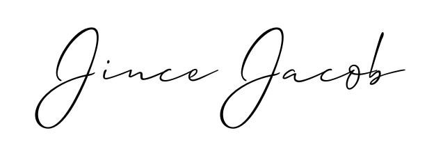 Designed for modern professionals: Jince Jacob name signature crafted with Allison_Script script. Ready for digital PDF workflows. Jince Jacob signature style 2 images and pictures png