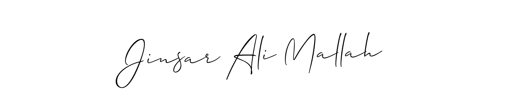 Allison_Script is a professional signature style that is perfect for those who want to add a touch of class to their signature. It is also a great choice for those who want to make their signature more unique. Get Jinsar Ali Mallah name to fancy signature for free. Jinsar Ali Mallah signature style 2 images and pictures png