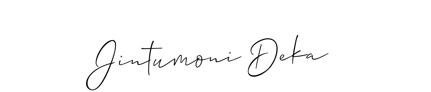 How to make Jintumoni Deka name signature. Use Allison_Script style for creating short signs online. This is the latest handwritten sign. Jintumoni Deka signature style 2 images and pictures png