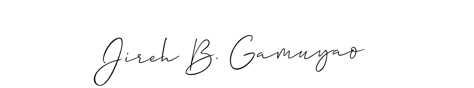 Jireh B. Gamuyao stylish signature style. Best Handwritten Sign (Allison_Script) for my name. Handwritten Signature Collection Ideas for my name Jireh B. Gamuyao. Jireh B. Gamuyao signature style 2 images and pictures png