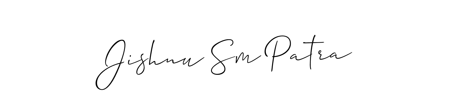 You should practise on your own different ways (Allison_Script) to write your name (Jishnu Sm Patra) in signature. don't let someone else do it for you. Jishnu Sm Patra signature style 2 images and pictures png