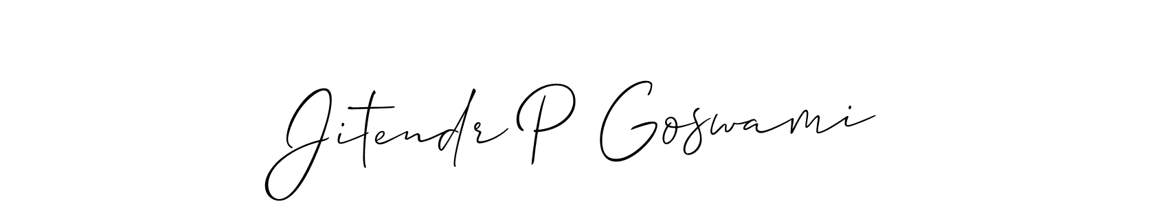 It looks lik you need a new signature style for name Jitendr P Goswami. Design unique handwritten (Allison_Script) signature with our free signature maker in just a few clicks. Jitendr P Goswami signature style 2 images and pictures png