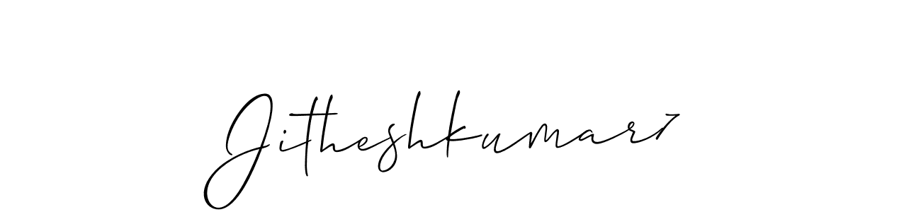 Make a short Jitheshkumar7 signature style. Manage your documents anywhere anytime using Allison_Script. Create and add eSignatures, submit forms, share and send files easily. Jitheshkumar7 signature style 2 images and pictures png