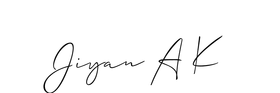 How to make Jiyan A K signature? Allison_Script is a professional autograph style. Create handwritten signature for Jiyan A K name. Jiyan A K signature style 2 images and pictures png