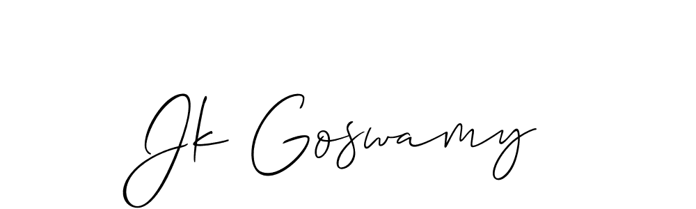 Allison_Script is a professional signature style that is perfect for those who want to add a touch of class to their signature. It is also a great choice for those who want to make their signature more unique. Get Jk Goswamy name to fancy signature for free. Jk Goswamy signature style 2 images and pictures png