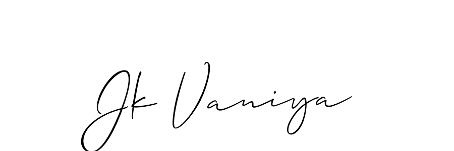 if you are searching for the best signature style for your name Jk Vaniya. so please give up your signature search. here we have designed multiple signature styles  using Allison_Script. Jk Vaniya signature style 2 images and pictures png