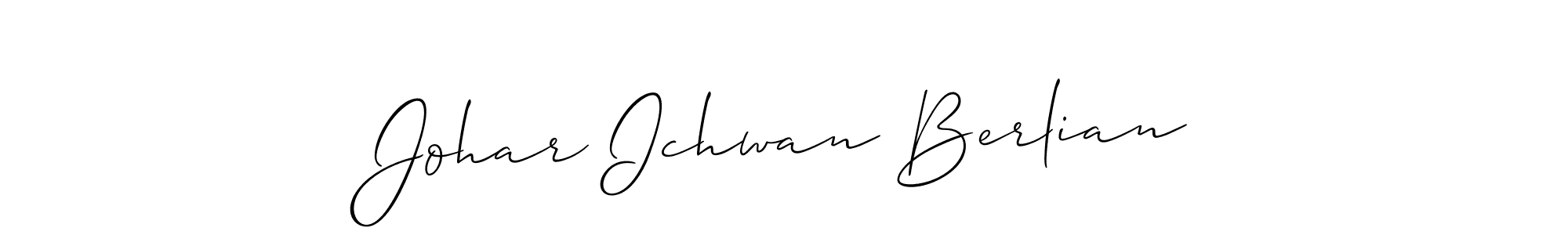 The best way (Allison_Script) to make a short signature is to pick only two or three words in your name. The name Johar Ichwan Berlian include a total of six letters. For converting this name. Johar Ichwan Berlian signature style 2 images and pictures png