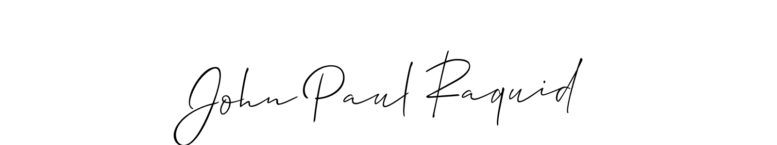 The best way (Allison_Script) to make a short signature is to pick only two or three words in your name. The name John Paul Raquid include a total of six letters. For converting this name. John Paul Raquid signature style 2 images and pictures png