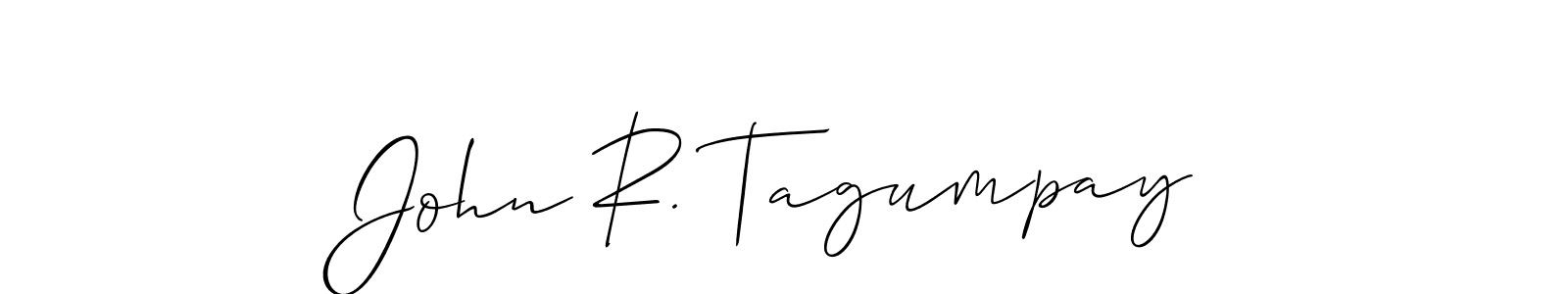 Use a signature maker to create a handwritten signature online. With this signature software, you can design (Allison_Script) your own signature for name John R. Tagumpay. John R. Tagumpay signature style 2 images and pictures png