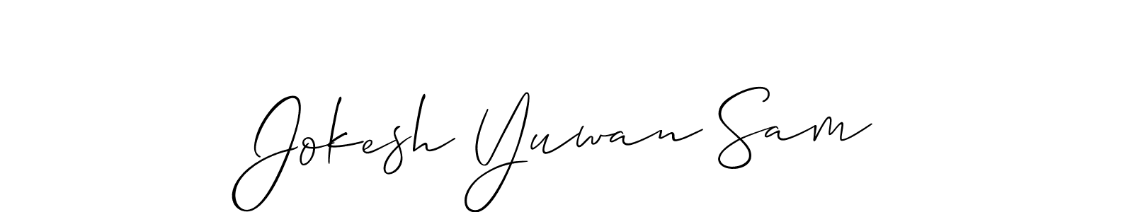 if you are searching for the best signature style for your name Jokesh Yuwan Sam. so please give up your signature search. here we have designed multiple signature styles  using Allison_Script. Jokesh Yuwan Sam signature style 2 images and pictures png