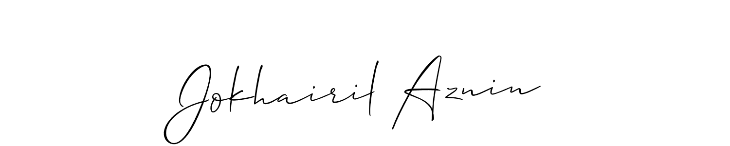 The best way (Allison_Script) to make a short signature is to pick only two or three words in your name. The name Jokhairil Aznin include a total of six letters. For converting this name. Jokhairil Aznin signature style 2 images and pictures png