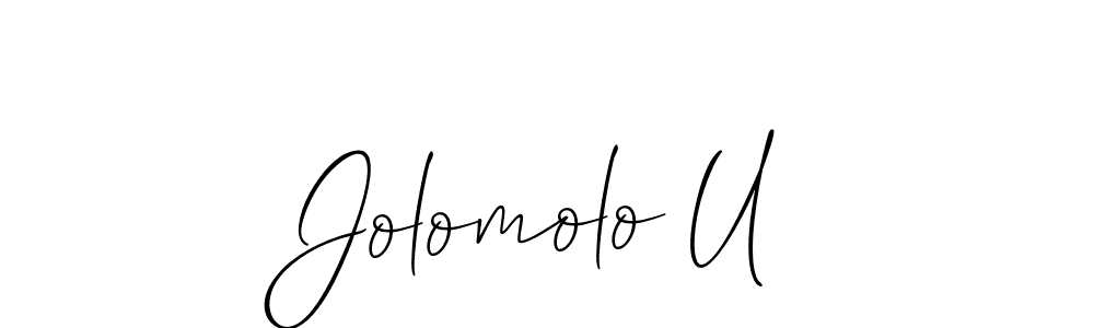 Similarly Allison_Script is the best handwritten signature design. Signature creator online .You can use it as an online autograph creator for name Jolomolo U. Jolomolo U signature style 2 images and pictures png
