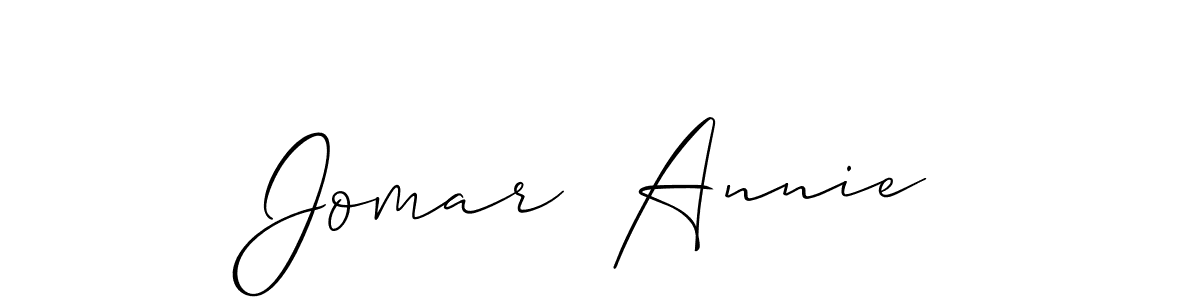 The best way (Allison_Script) to make a short signature is to pick only two or three words in your name. The name Jomar  Annie include a total of six letters. For converting this name. Jomar  Annie signature style 2 images and pictures png