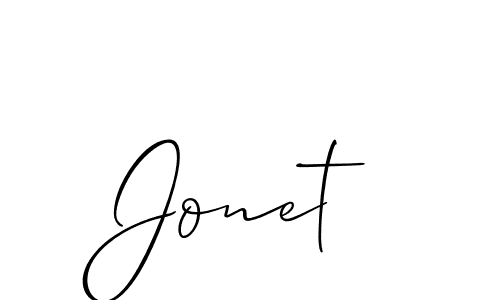 The best way (Allison_Script) to make a short signature is to pick only two or three words in your name. The name Jonet include a total of six letters. For converting this name. Jonet signature style 2 images and pictures png