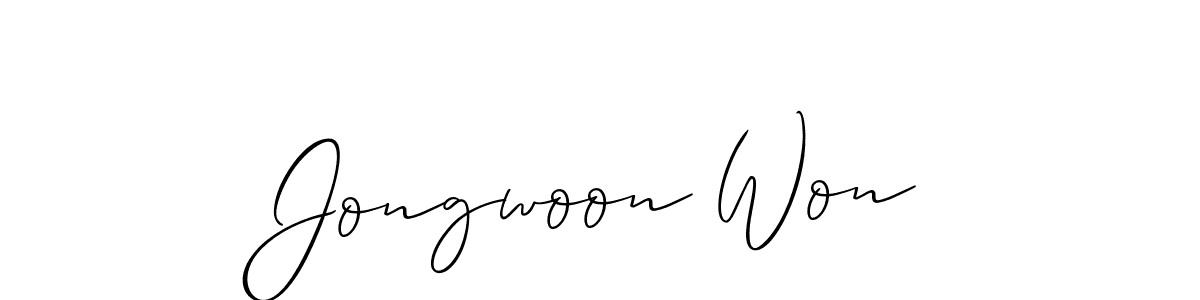 It looks lik you need a new signature style for name Jongwoon Won. Design unique handwritten (Allison_Script) signature with our free signature maker in just a few clicks. Jongwoon Won signature style 2 images and pictures png