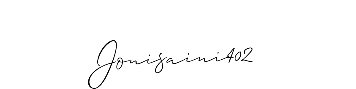 Allison_Script is a professional signature style that is perfect for those who want to add a touch of class to their signature. It is also a great choice for those who want to make their signature more unique. Get Jonisaini402 name to fancy signature for free. Jonisaini402 signature style 2 images and pictures png