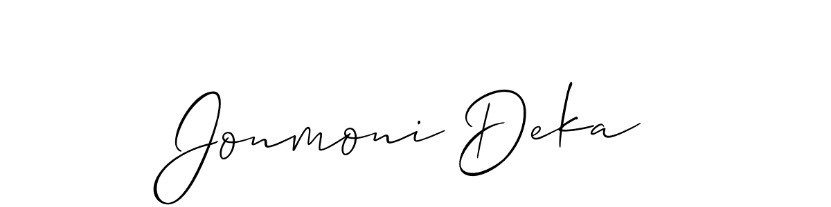 Allison_Script is a professional signature style that is perfect for those who want to add a touch of class to their signature. It is also a great choice for those who want to make their signature more unique. Get Jonmoni Deka name to fancy signature for free. Jonmoni Deka signature style 2 images and pictures png