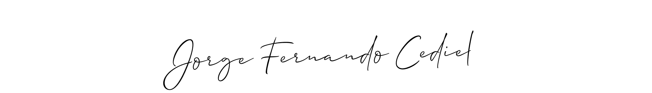 Make a short Jorge Fernando Cediel signature style. Manage your documents anywhere anytime using Allison_Script. Create and add eSignatures, submit forms, share and send files easily. Jorge Fernando Cediel signature style 2 images and pictures png