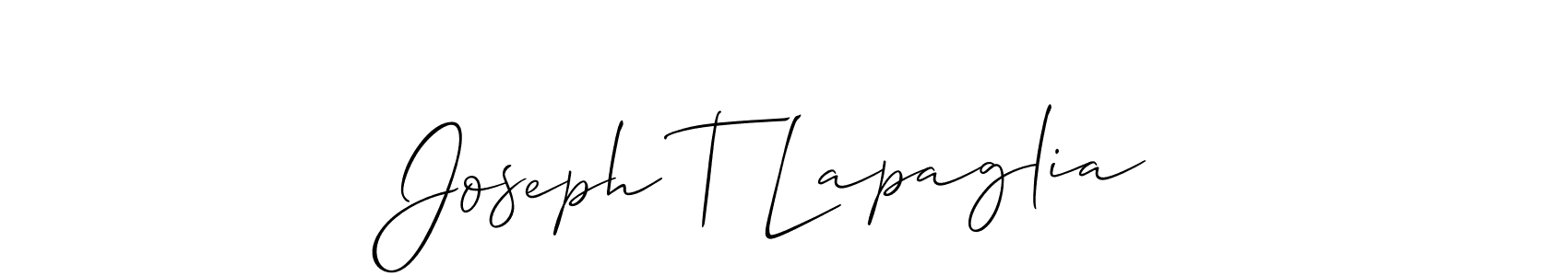 The best way (Allison_Script) to make a short signature is to pick only two or three words in your name. The name Joseph T Lapaglia include a total of six letters. For converting this name. Joseph T Lapaglia signature style 2 images and pictures png