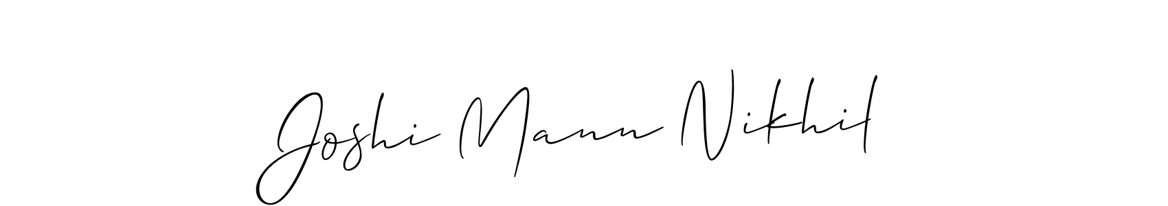 The best way (Allison_Script) to make a short signature is to pick only two or three words in your name. The name Joshi Mann Nikhil include a total of six letters. For converting this name. Joshi Mann Nikhil signature style 2 images and pictures png