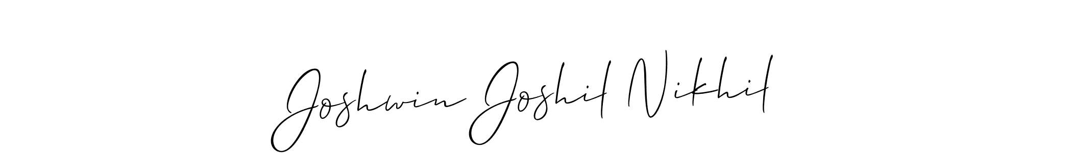 Allison_Script is a professional signature style that is perfect for those who want to add a touch of class to their signature. It is also a great choice for those who want to make their signature more unique. Get Joshwin Joshil Nikhil name to fancy signature for free. Joshwin Joshil Nikhil signature style 2 images and pictures png