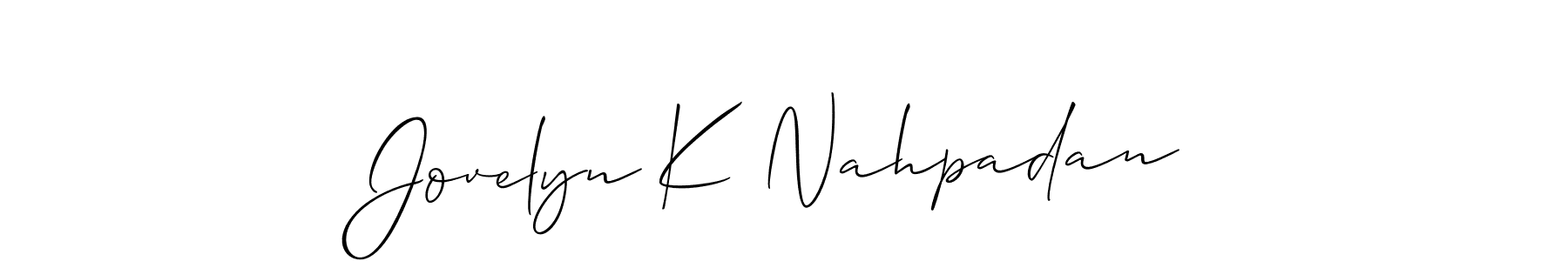 Create a beautiful signature design for name Jovelyn K Nahpadan. With this signature (Allison_Script) fonts, you can make a handwritten signature for free. Jovelyn K Nahpadan signature style 2 images and pictures png