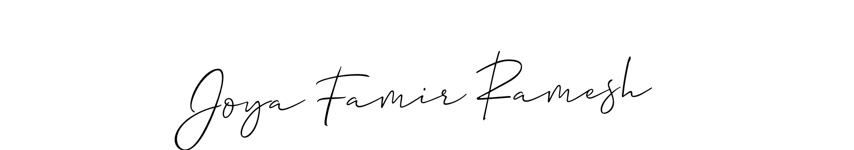 Make a short Joya Famir Ramesh signature style. Manage your documents anywhere anytime using Allison_Script. Create and add eSignatures, submit forms, share and send files easily. Joya Famir Ramesh signature style 2 images and pictures png